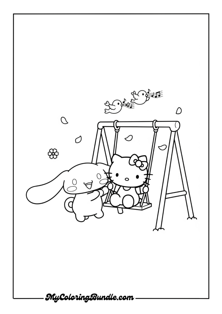Cinnamoroll and Hello Kitty on a swing