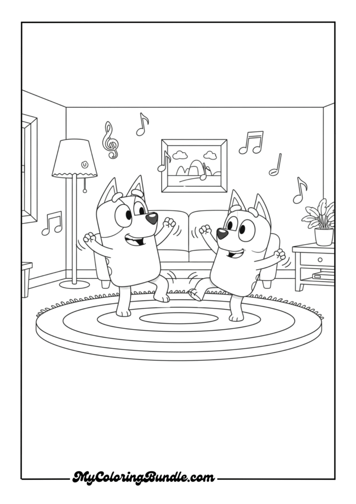 Bluey and Bingo dancing together