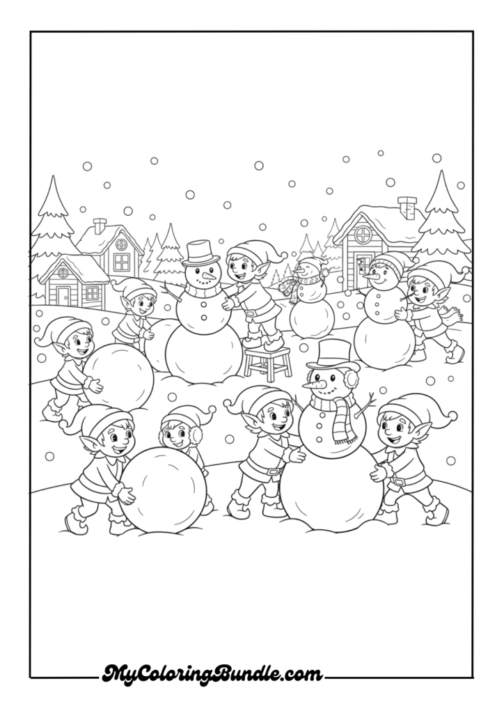 Elves Building a Snowman Village