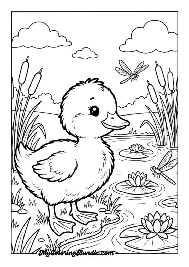 Baby Duckling Beside a Pond