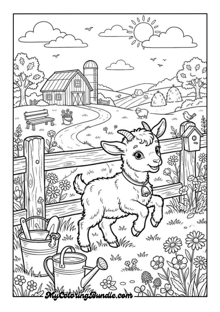 Baby Goat Playing Near a Wooden Fence