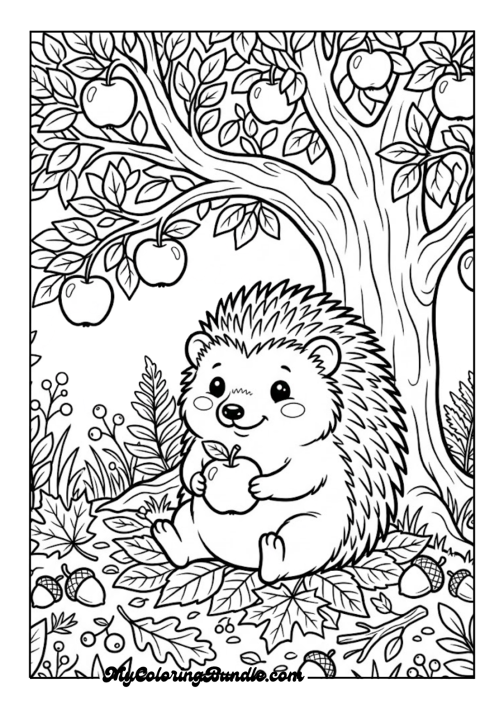 Baby Hedgehog Holding a Fallen Apple