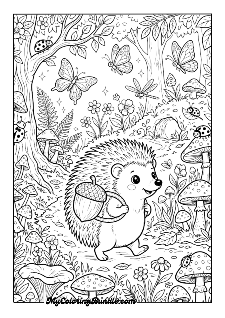 Baby Hedgehog Mushroom Forest Adventure