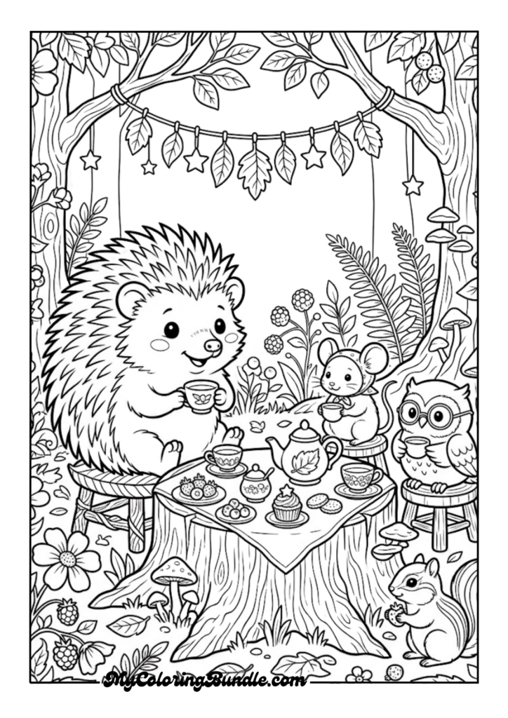 Baby Hedgehog Tea Party Scene