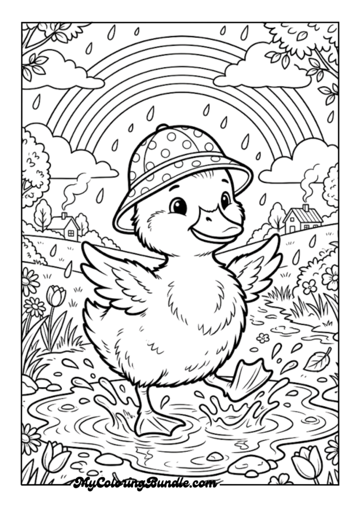 Duckling Wearing a Tiny Rain Hat