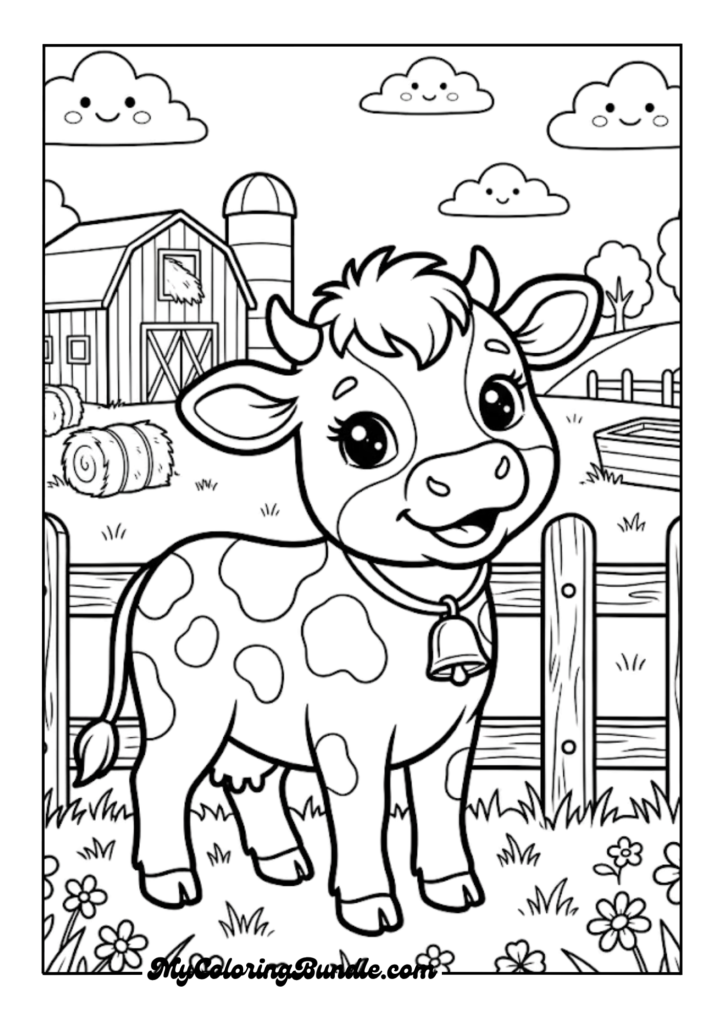 Happy Baby Cow Beside a Wooden Fence