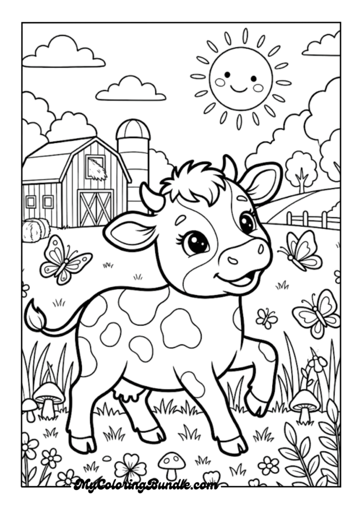 Playful Baby Calf with Butterflies