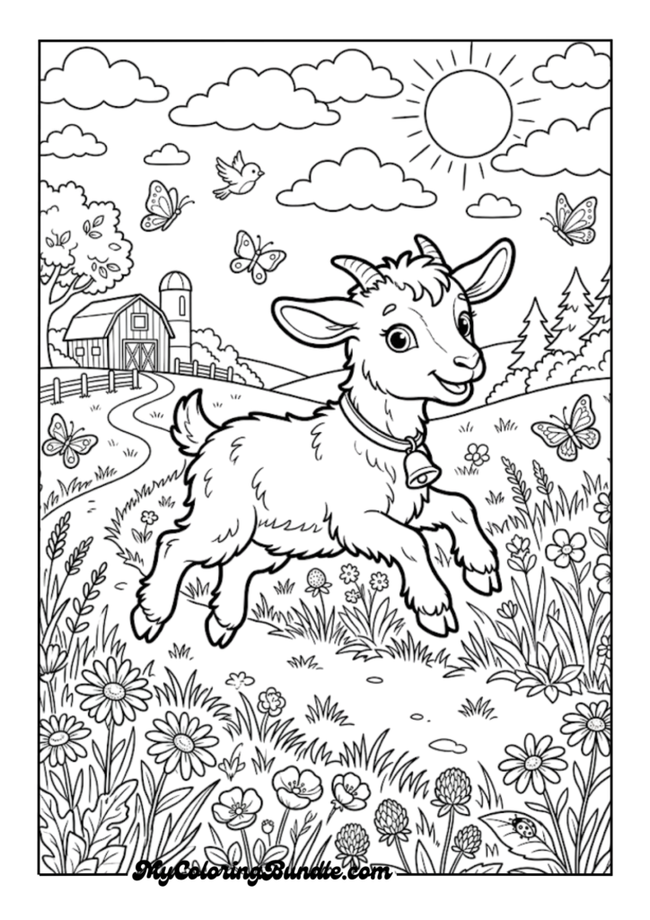 Playful Baby Goat Jumping in a Meadow