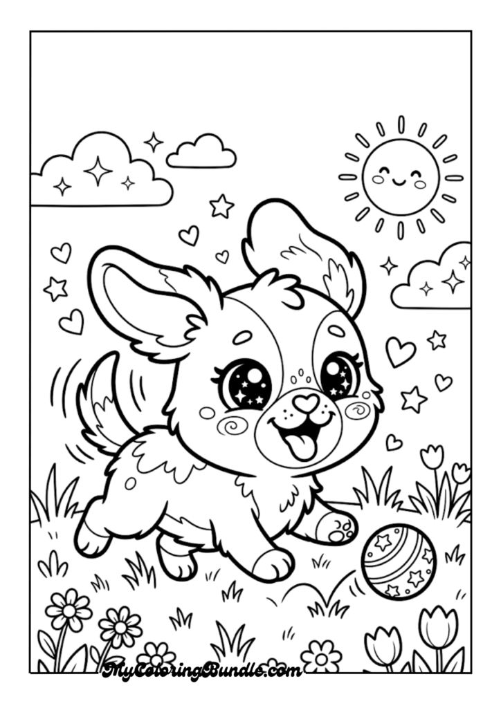 Playful Kawaii Puppy with Ball
