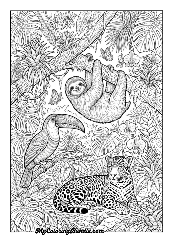 Rainforest Animal Gathering Scene