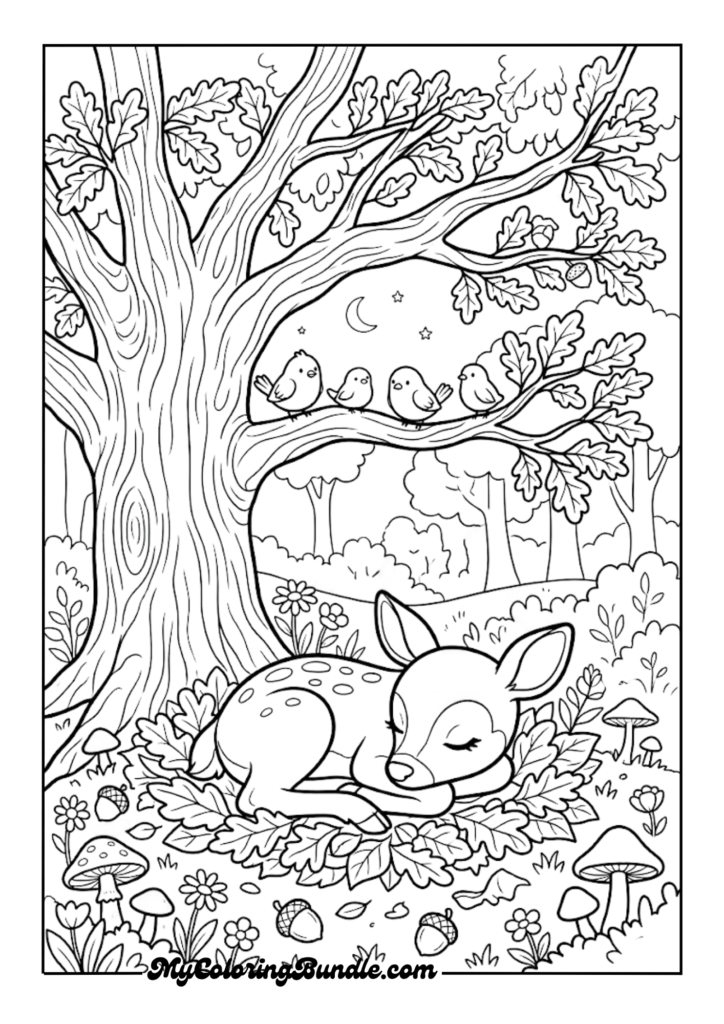 Sleeping Deer Fawn Under a Tree