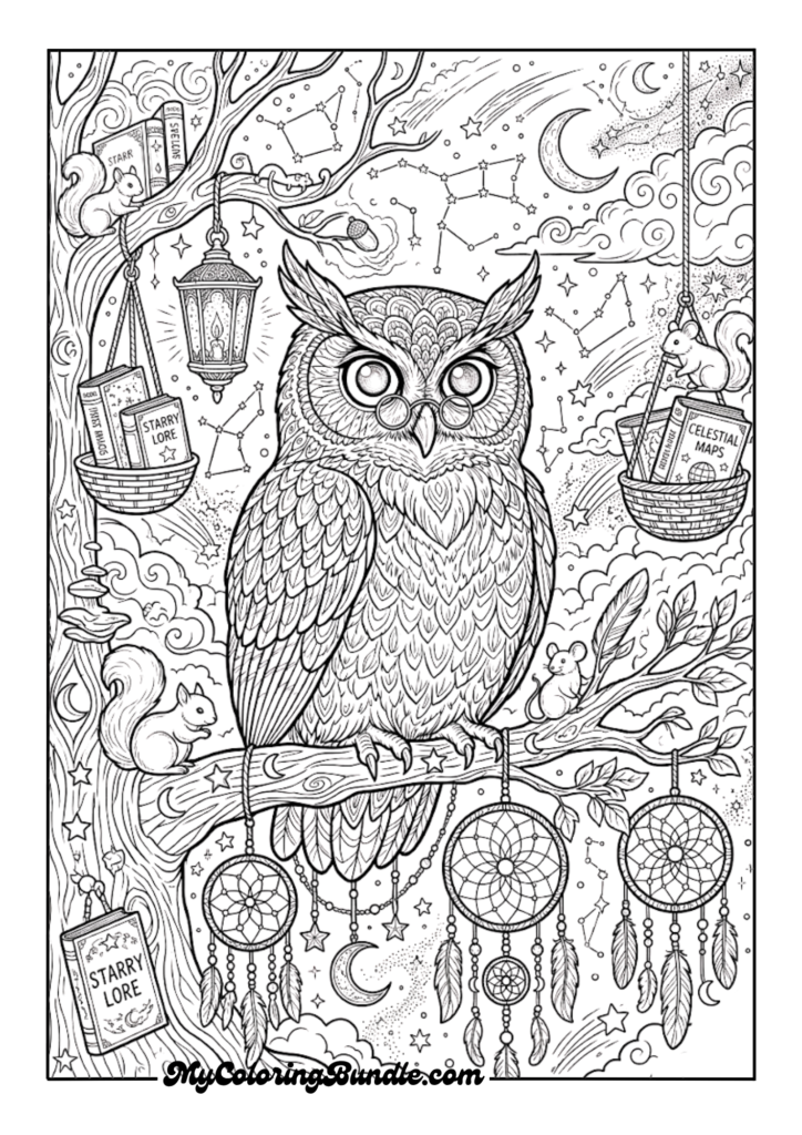 Wise Owl Dreamcatcher Night Sky